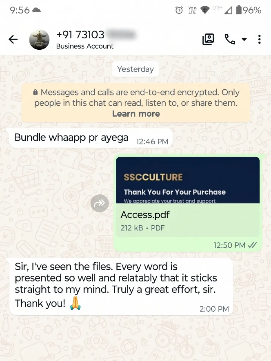 Student WhatsApp review screenshot 2