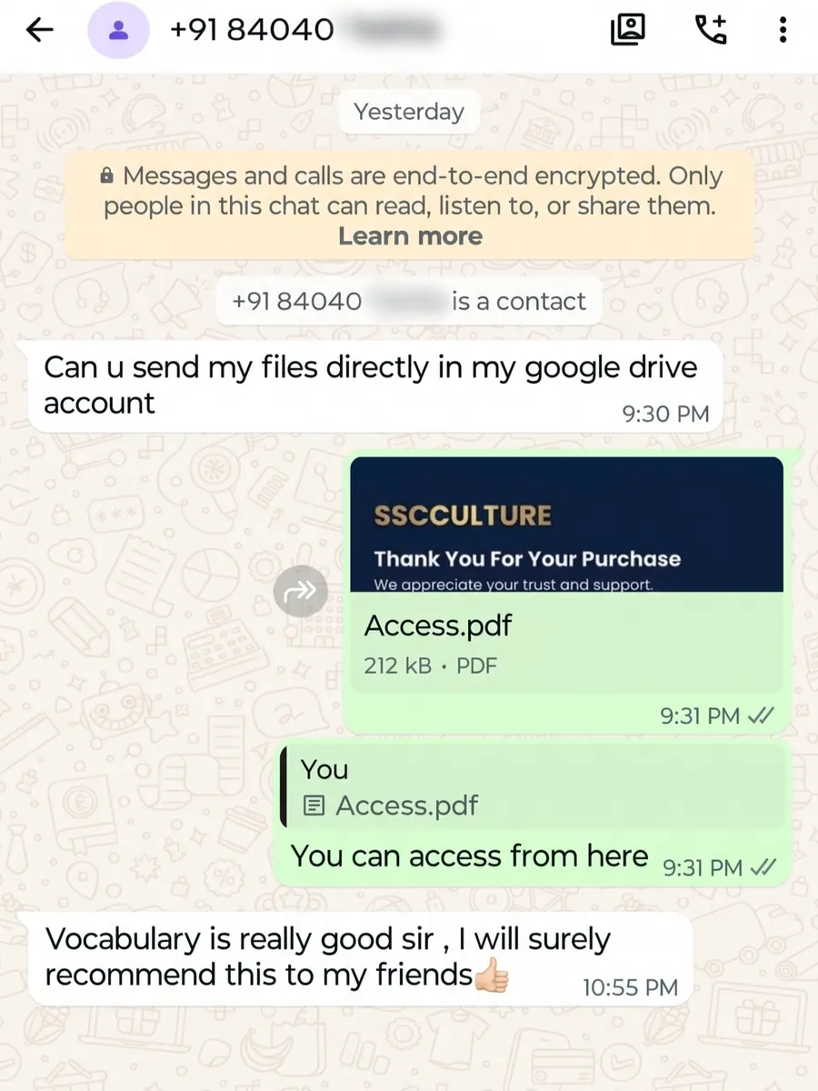 Student WhatsApp review screenshot 1